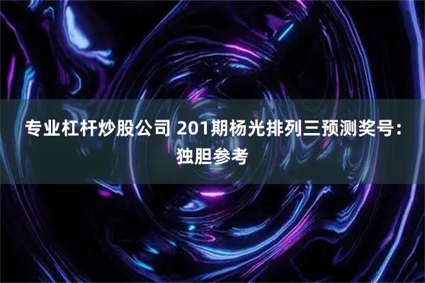 专业杠杆炒股公司 201期杨光排列三预测奖号：独胆参考